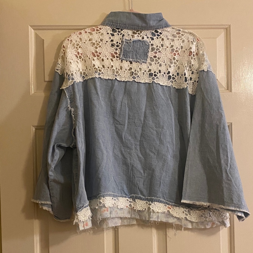 Nwot Pol Blue And White Patchwork Button Down Blo… - image 2